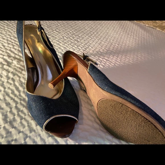 Ladies Denim Step  In Open Toe pumps size 8 - Picture 3 of 6